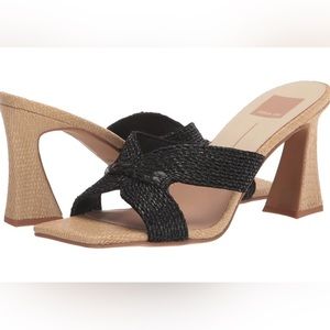 Dolce Vita Nitro Black Sandals 9 Women’s Chunky Heel Raffia NEW Slip On